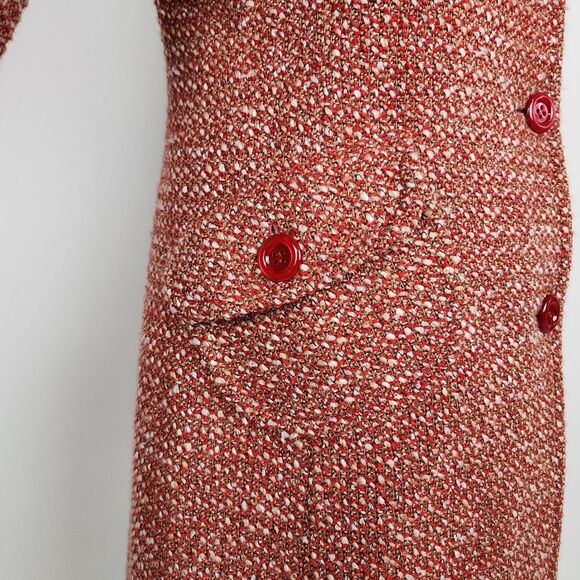 Rodel Spa Italy Wool Blend Coat Red White Cream Fall Winter Size 10 - Picture 10 of 16